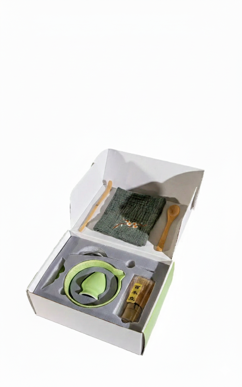 Set Matcha Japonais 7 Pièces | Céramique Glacée Design Damier & Accessoires Bambou - ThéZen Pro ThéZen Pro