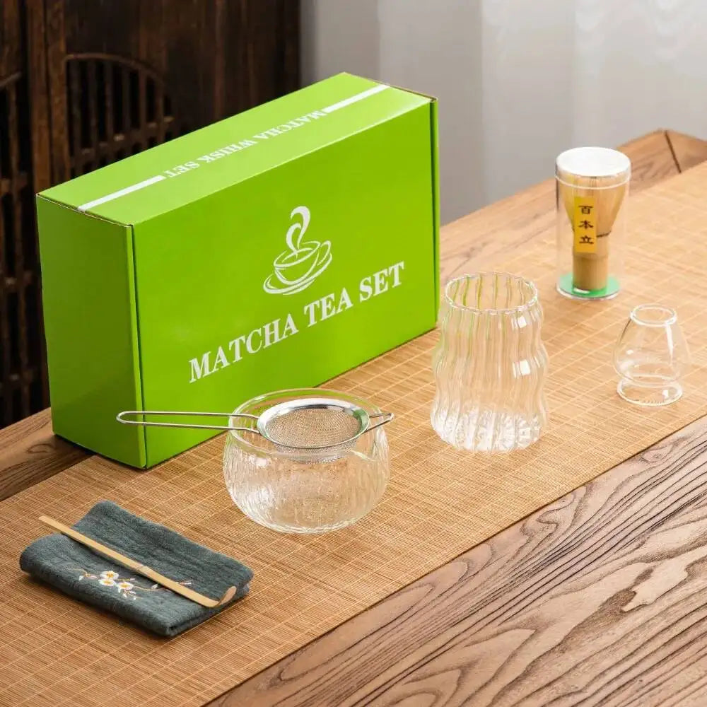 Set Matcha Japonais 7 Pièces | Bol en Verre Haute Résistance & Accessoires en Bambou Naturel - ThéZen Pro ThéZen Pro