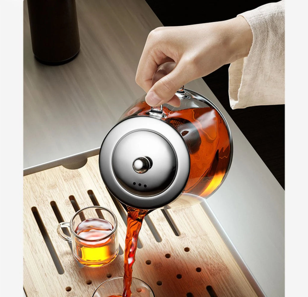 Théière en verre résistant à la chaleur avec infuseur à thé en acier inoxydable...