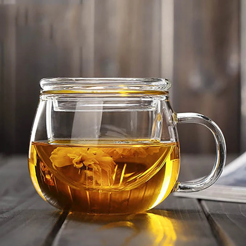 Tasse à thé en verre transparent avec couvercle, filtre infuseur, verrerie en Borosilicate pour votre infusion ThézenPro.