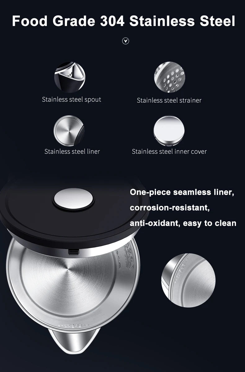 Bouilloire électrique intelligente Tuya 1,7 L (2025), avec isolation thermique, contrôle via smartphone et affichage, certifiée CE CB.