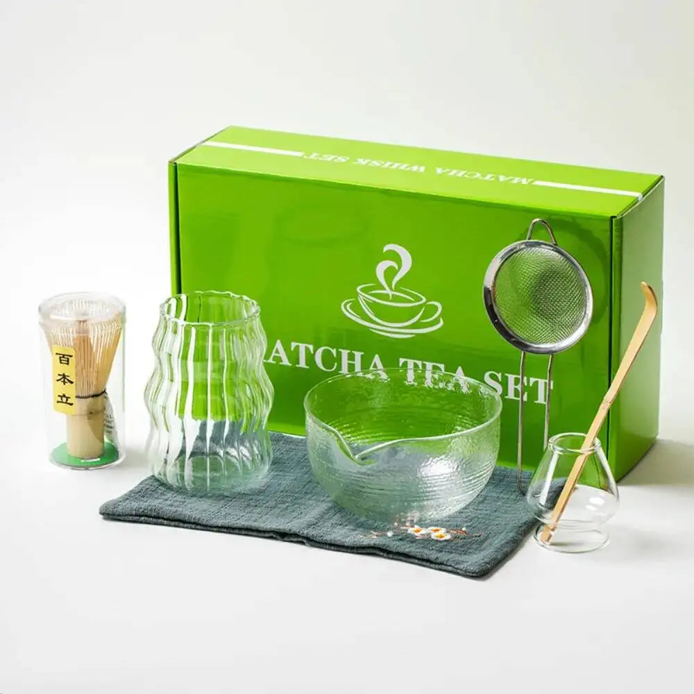 Set Matcha Japonais 7 Pièces | Bol en Verre Haute Résistance & Accessoires en Bambou Naturel - ThéZen Pro ThéZen Pro