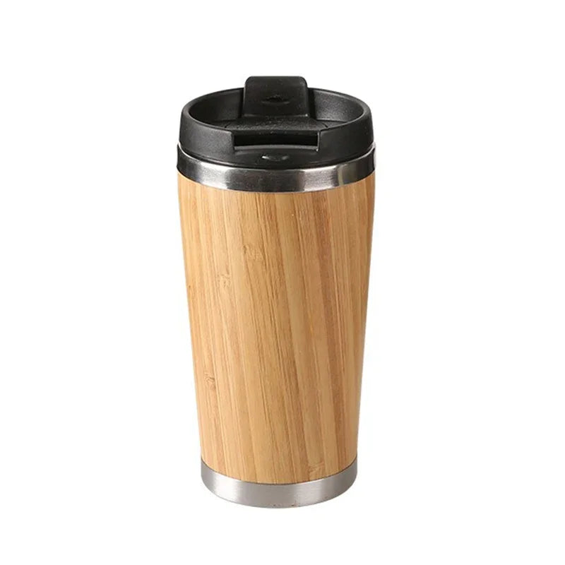 Mug en bambou 450 ml, bouteille isotherme en acier inoxydable avec couvercle à clapet...