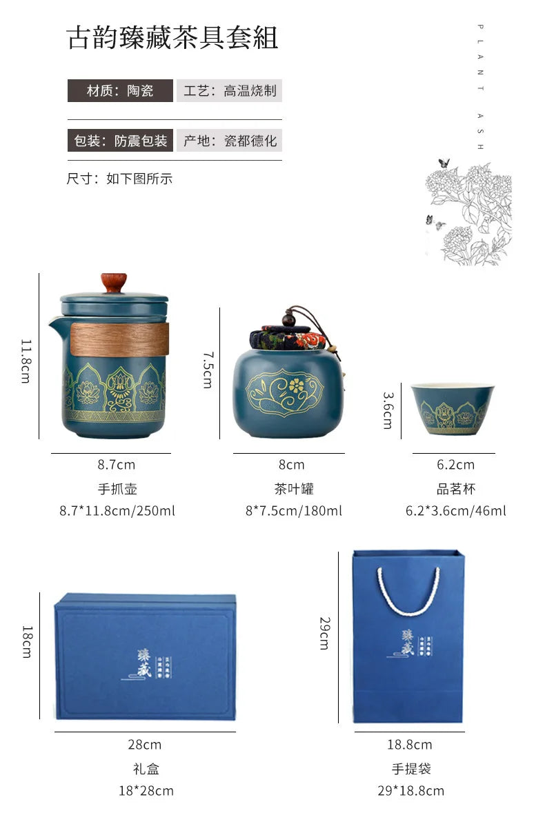 Service à thé comprenant une théière et quatre tasses, un coffret cadeau premium. Service en porcelaine chinoise de luxe...