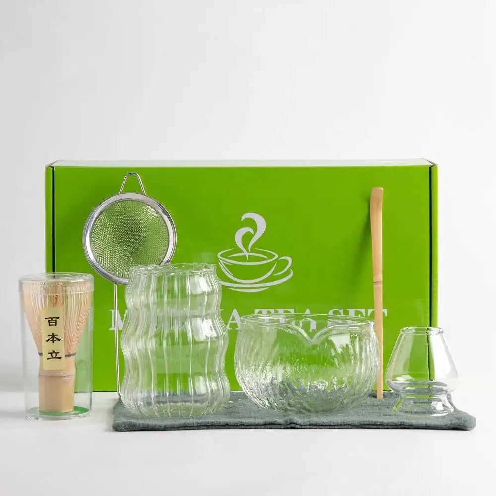 Set Matcha Japonais 7 Pièces | Bol en Verre Haute Résistance & Accessoires en Bambou Naturel - ThéZen Pro ThéZen Pro