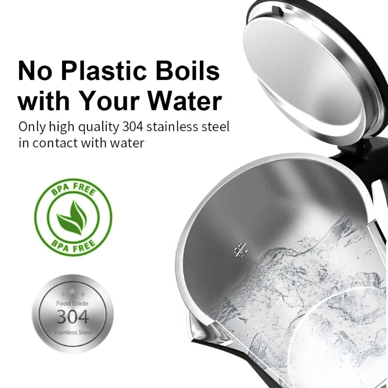 Bouilloire électrique intelligente Tuya 1,7 L (2025), avec isolation thermique, contrôle via smartphone et affichage, certifiée CE CB.