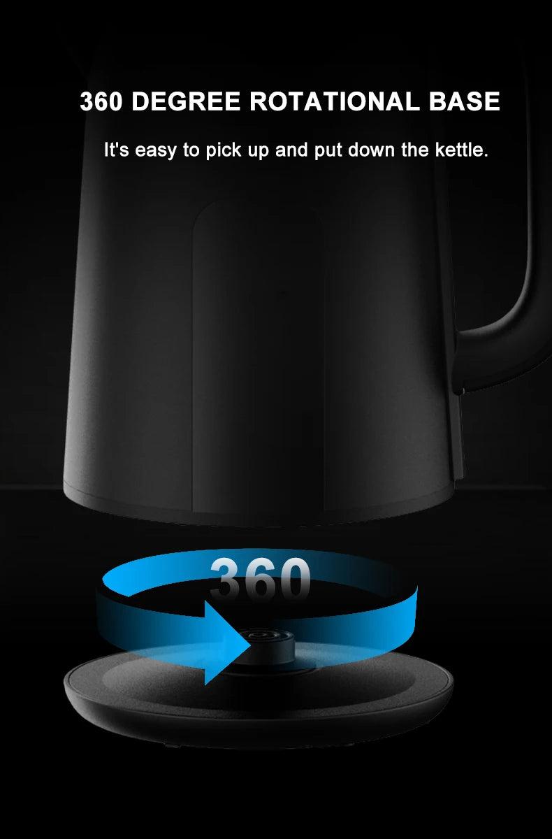 Bouilloire électrique intelligente Tuya 1,7 L (2025), avec isolation thermique, contrôle via smartphone et affichage, certifiée CE CB.