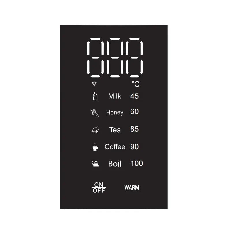 Bouilloire électrique intelligente Tuya 1,7 L (2025), avec isolation thermique, contrôle via smartphone et affichage, certifiée CE CB.