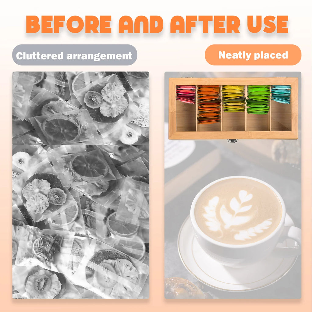 Boîte de rangement portable en bambou pour sachets de thé, avec 5 compartiments, idéale pour la maison, le bureau...