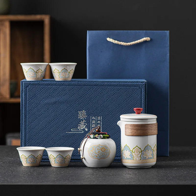 Service Thé Porcelaine Chinoise | 4 Tasses Théière 600ml Coffret Cadeau ThéZen-Pro
