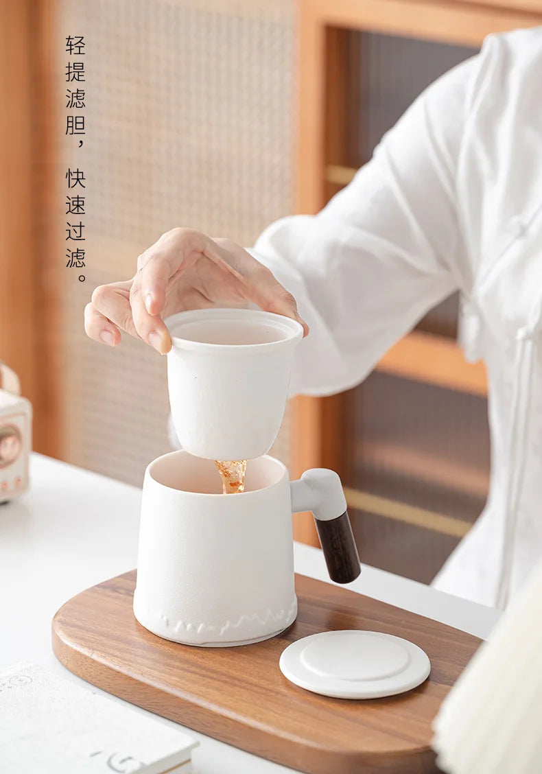 Tasse Thé Bureau 400ml Céramique | Filtre Anti-Taches Professionnel ThéZen-Pro
