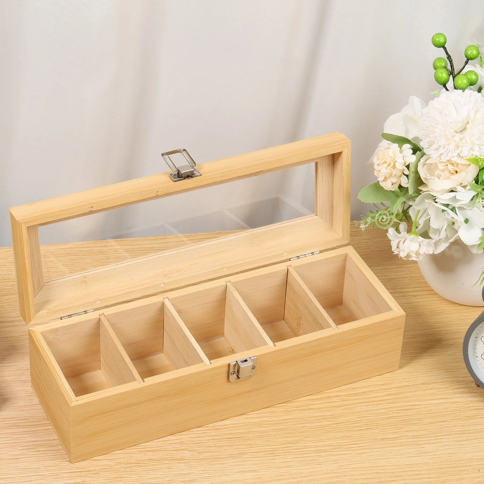Boîte Thé Bamboo 5 Compartiments | Transparente Hermétique Rangement ThéZen-Pro
