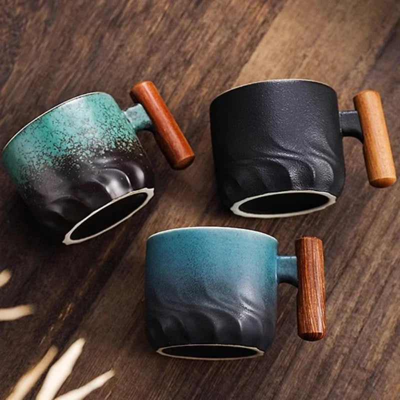 Tasses Vintage Artisanal Céramique | Anse Bois Naturel | Finition Mate | ThéZen Pro