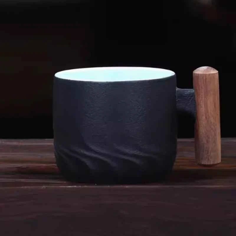 Tasses Vintage Artisanales en Céramique | Anse en Bois Naturel & Finition Mate - ThéZen Pro