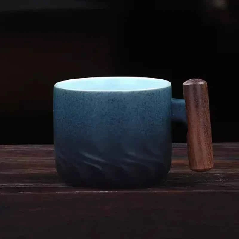 Tasses Vintage Artisanales en Céramique | Anse en Bois Naturel & Finition Mate - ThéZen Pro