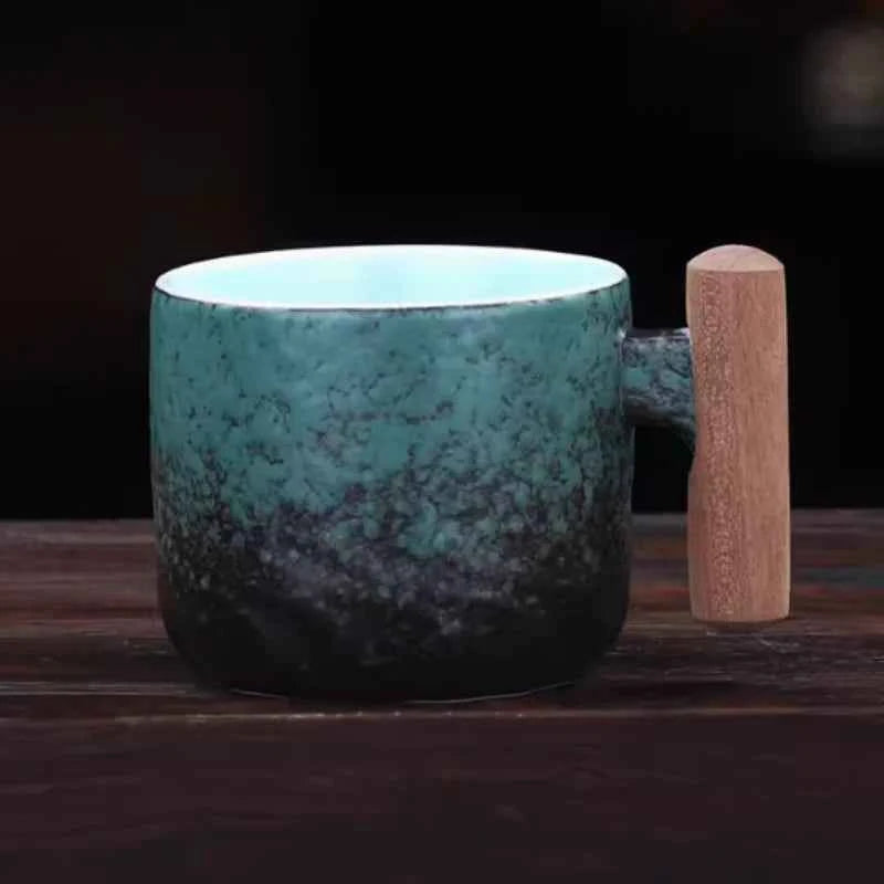 Tasses Vintage Artisanales en Céramique | Anse en Bois Naturel & Finition Mate - ThéZen Pro